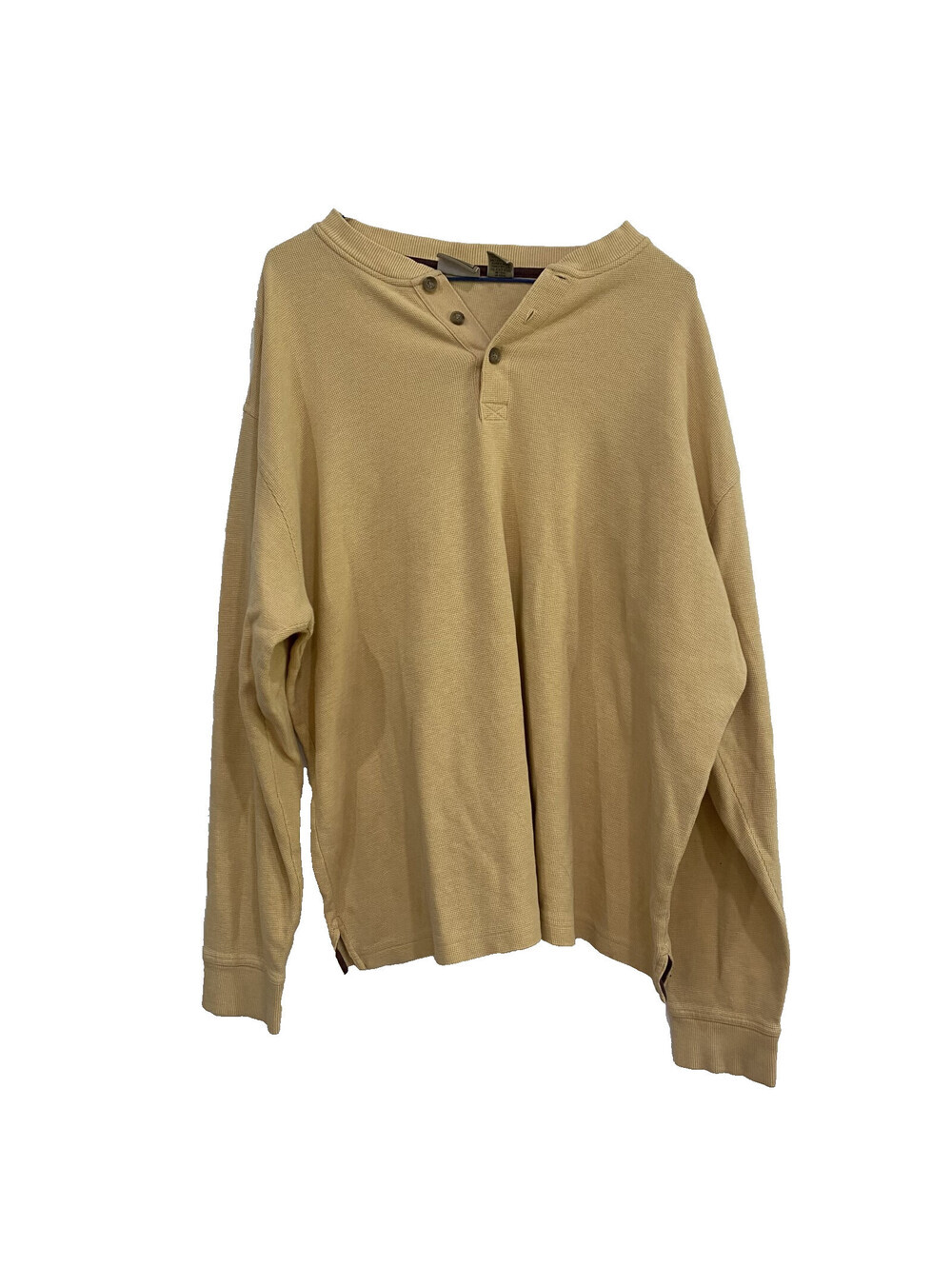 L.L. Bean Sweater Mens XL Yellow Henley Waffle Knit Thermal Cotton Pullover